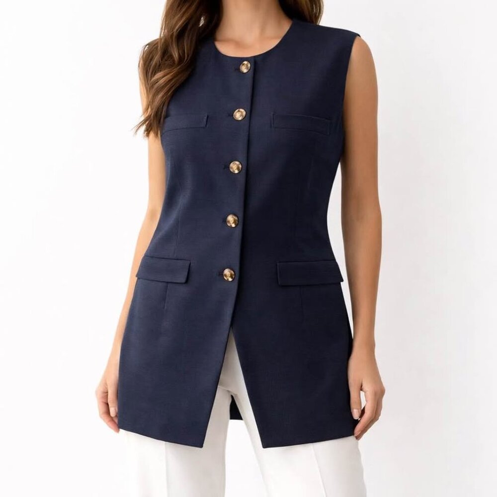 Contemporary Minimalist Corpcore Antonio Melani Structured Navy Vest [size 12]